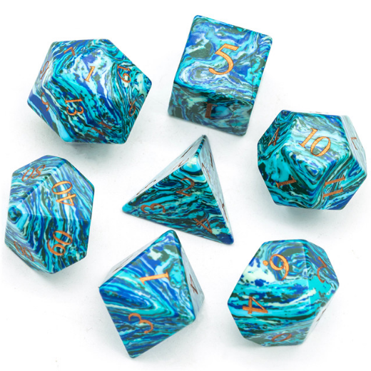 Textured Turquoise Shades of Blue - Engraved Stone Dice Foam Brain Games