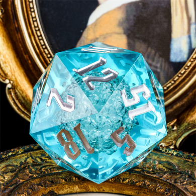 55mm Titan D20 - Sharp Edge Cyan Bubbles Plastic Dice Foam Brain Games