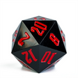 55mm Titan D20 - Sharp Edge Opaque Black and Red Plastic Dice Foam Brain Games