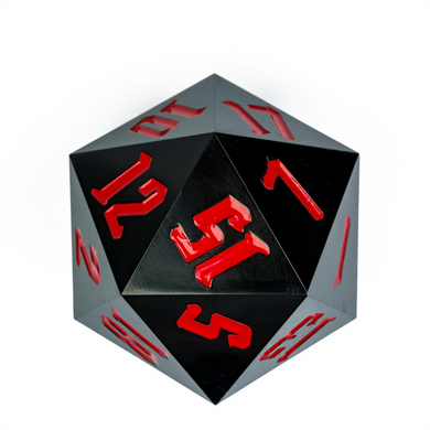 55mm Titan D20 - Sharp Edge Opaque Black and Red Plastic Dice Foam Brain Games