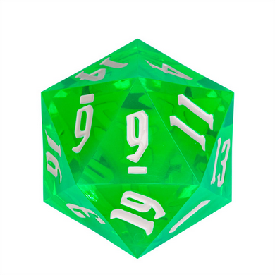 55mm Titan D20 - Sharp Edge Transparent Green Plastic Dice Foam Brain Games