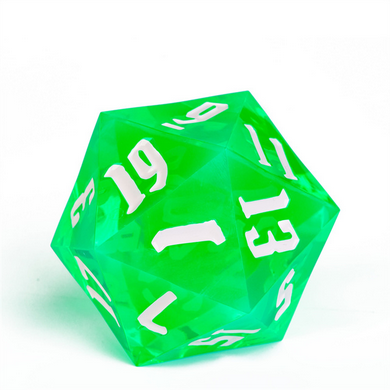 55mm Titan D20 - Sharp Edge Transparent Green Plastic Dice Foam Brain Games