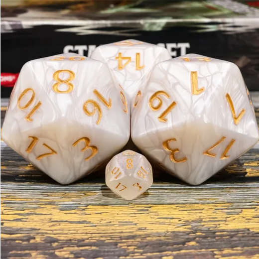 55mm Titan D20 - White Pearl Plastic Dice Foam Brain Games