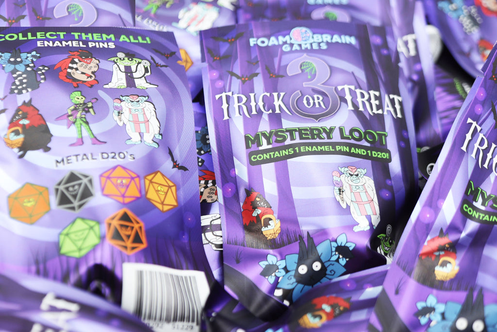 Mystery Loot: Trick or Treat 3 Metal Dice Foam Brain Games