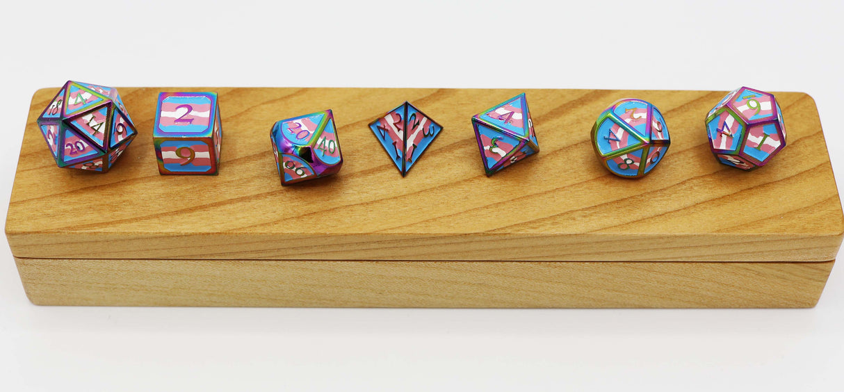 Transgender Pride Flag - Metal RPG Dice Set Metal Dice Foam Brain Games