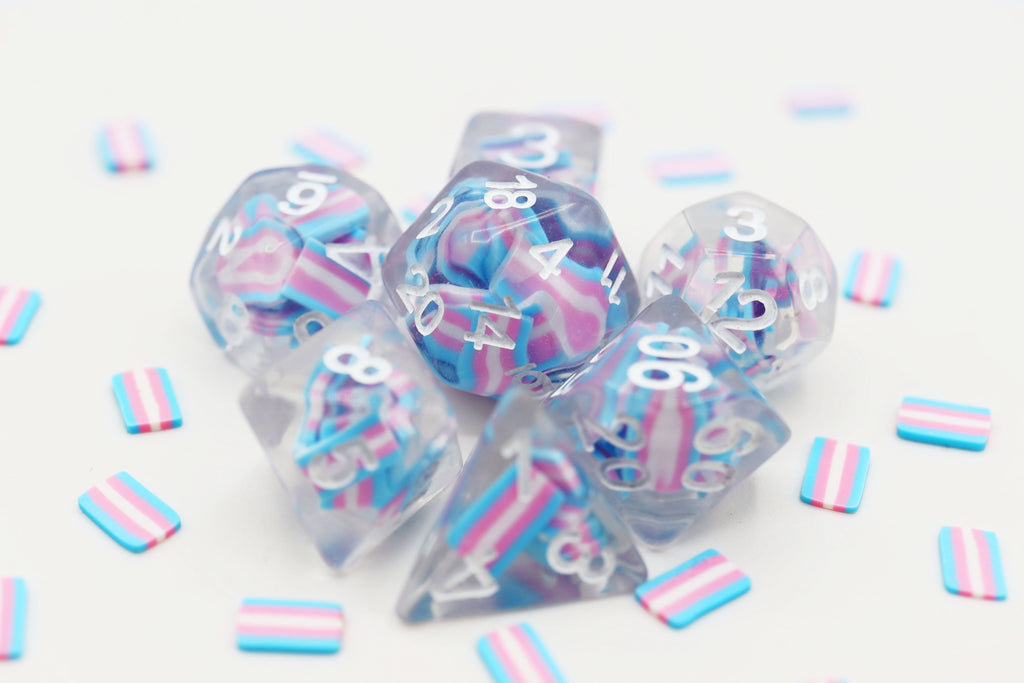 Transgender Flag RPG Dice Set Plastic Dice Foam Brain Games