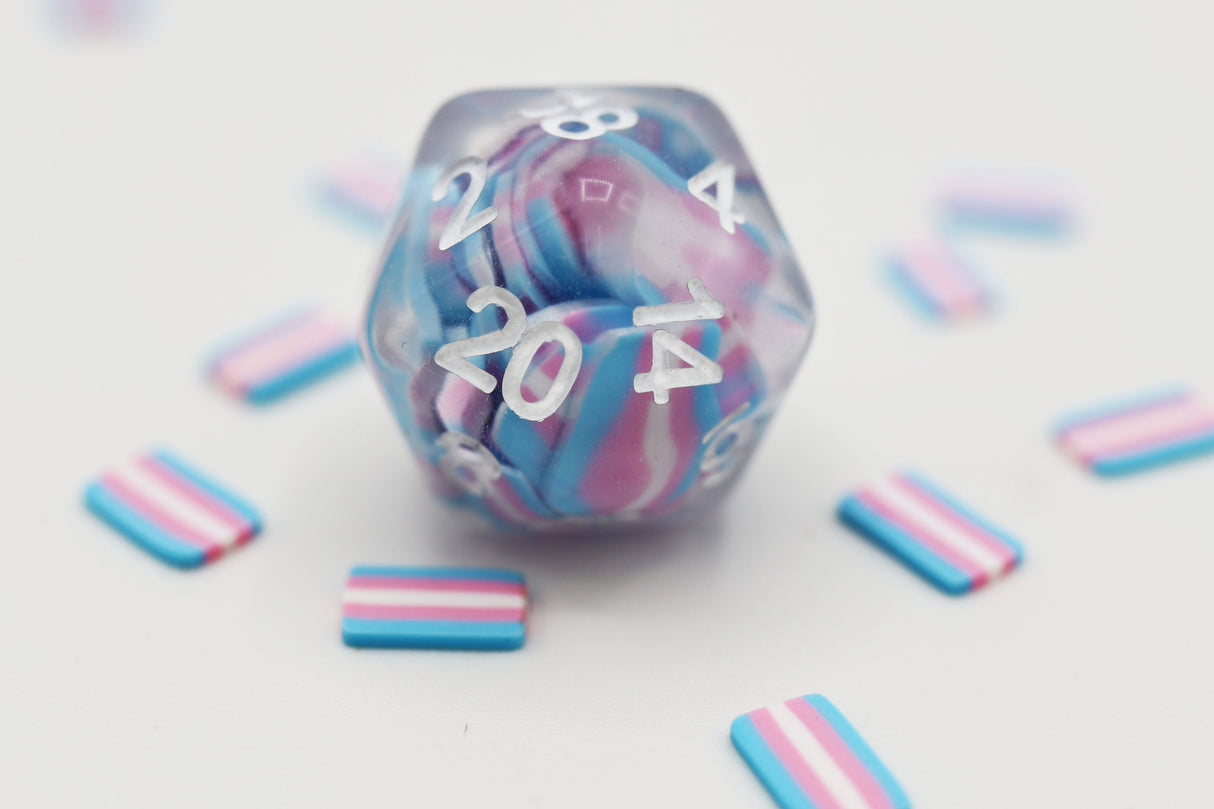 Transgender Flag RPG Dice Set Plastic Dice Foam Brain Games