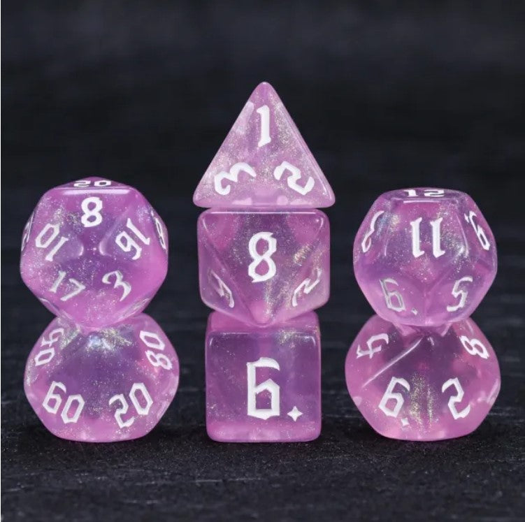 Violet Sparkle RPG Dice Set Plastic Dice Foam Brain Games