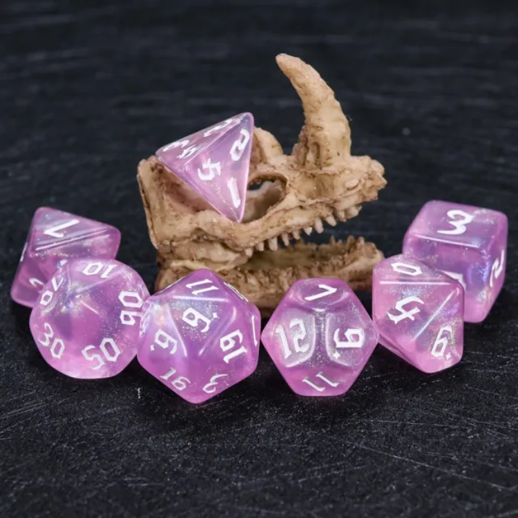 Violet Sparkle RPG Dice Set Plastic Dice Foam Brain Games