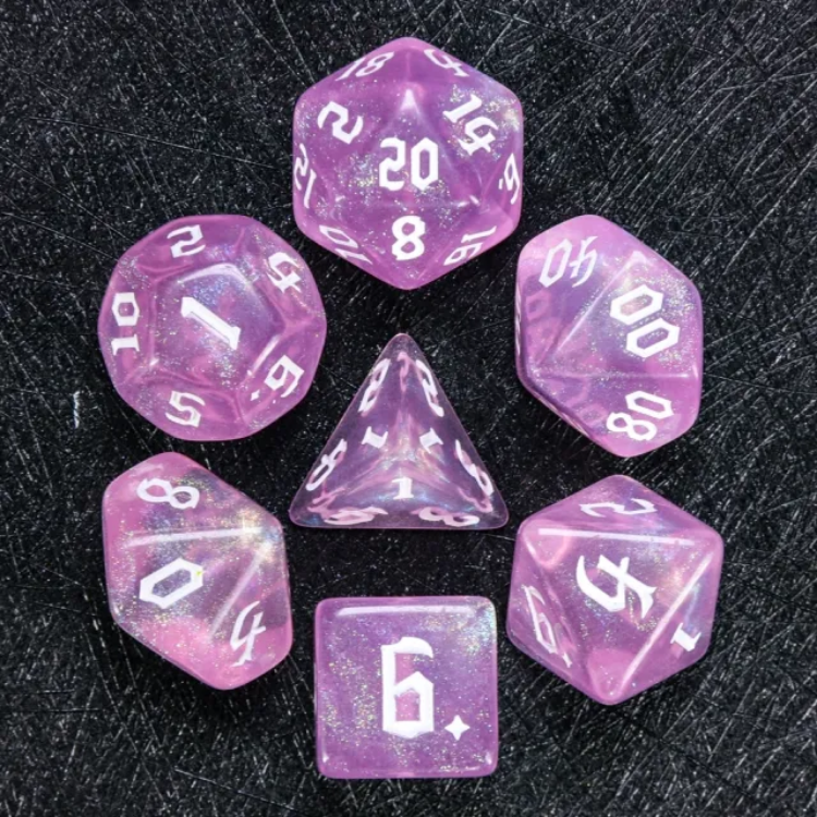 Violet Sparkle RPG Dice Set Plastic Dice Foam Brain Games