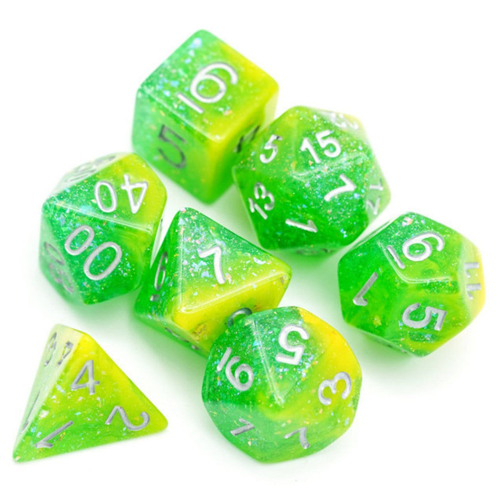 Yellow & Green Seabed Treasure RPG Dice Set Plastic Dice Foam Brain Games