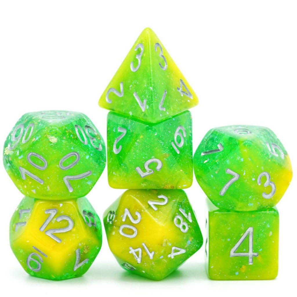 Yellow & Green Seabed Treasure RPG Dice Set Plastic Dice Foam Brain Games