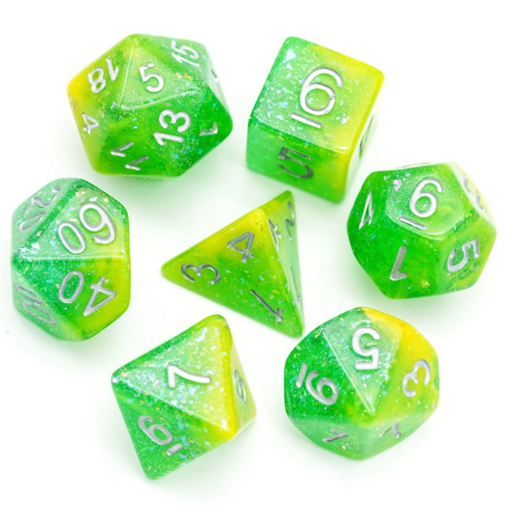 Yellow & Green Seabed Treasure RPG Dice Set Plastic Dice Foam Brain Games