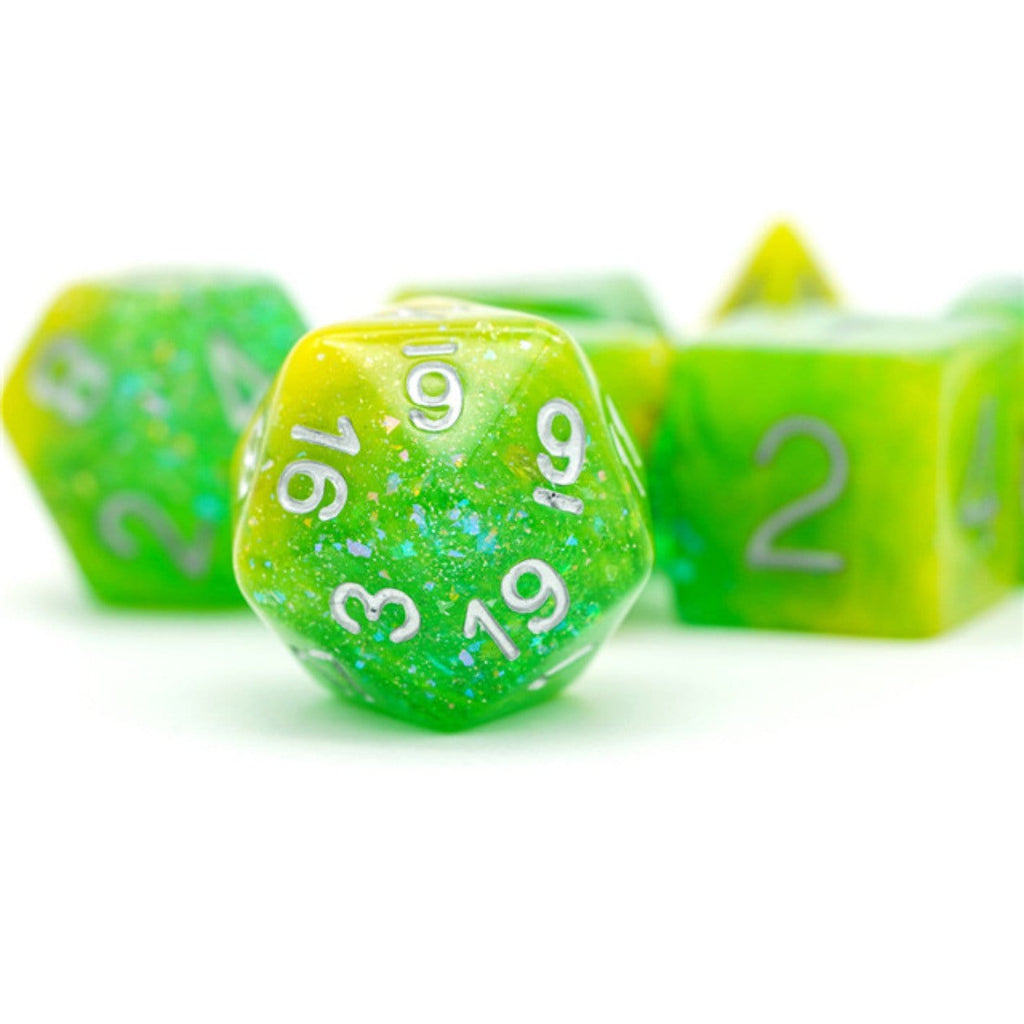 Yellow & Green Seabed Treasure RPG Dice Set Plastic Dice Foam Brain Games