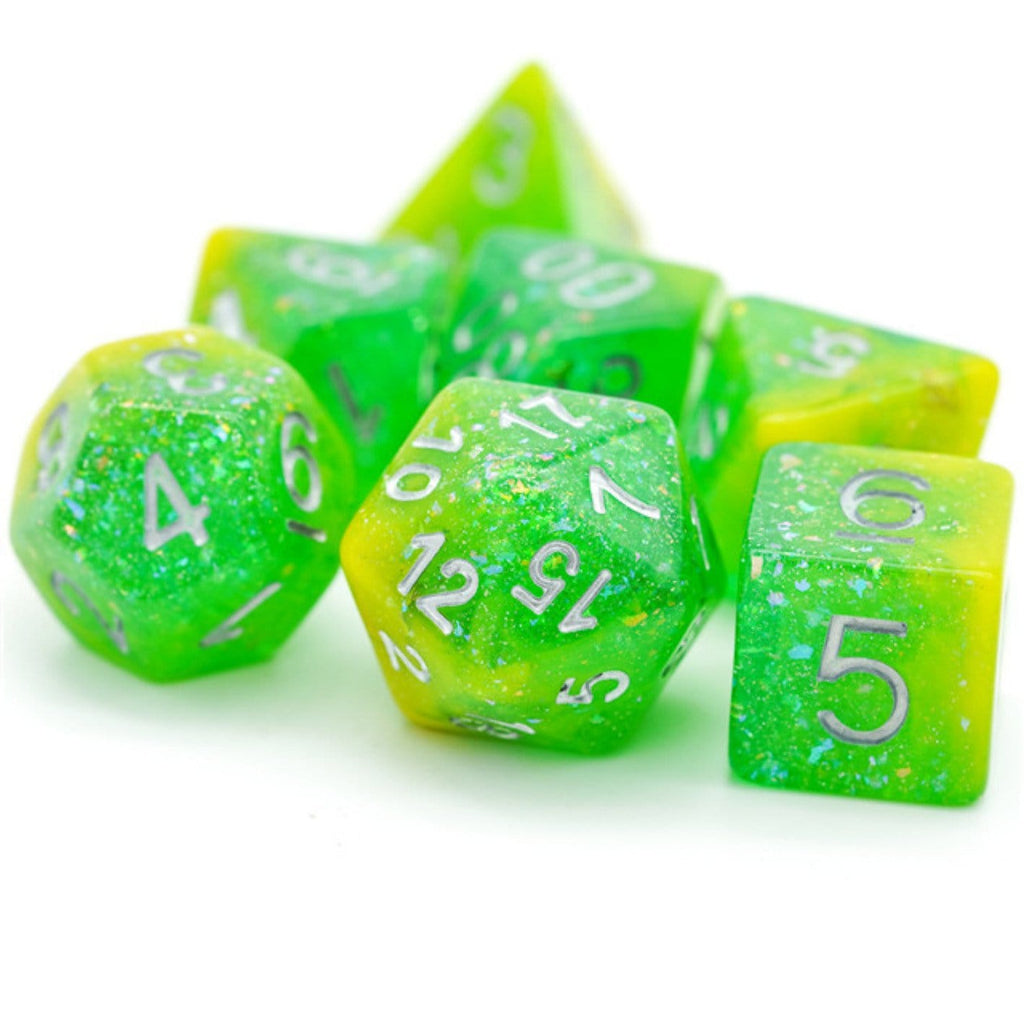 Yellow & Green Seabed Treasure RPG Dice Set Plastic Dice Foam Brain Games