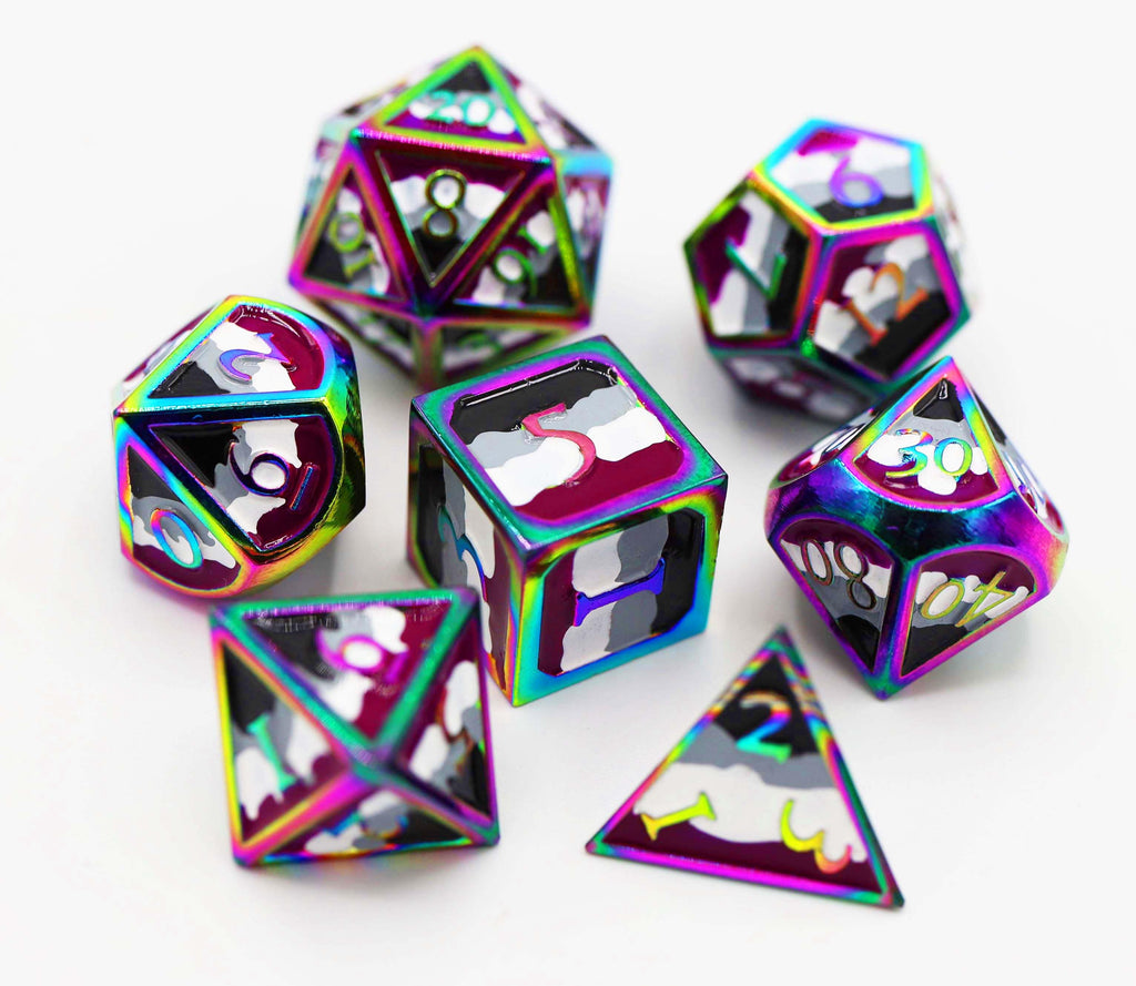 Asexual Pride Flag - Metal RPG Dice Set Metal Dice Foam Brain Games