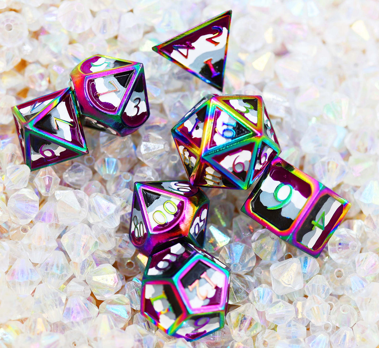 Asexual Pride Flag - Metal RPG Dice Set Metal Dice Foam Brain Games