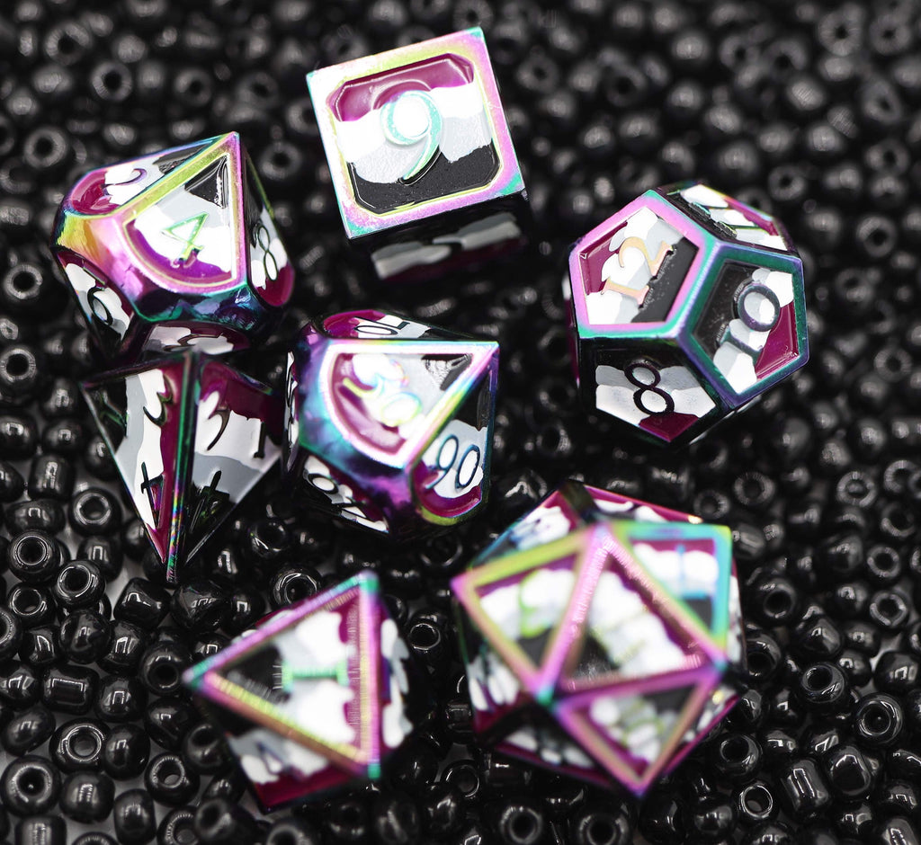 Asexual Pride Flag - Metal RPG Dice Set Metal Dice Foam Brain Games