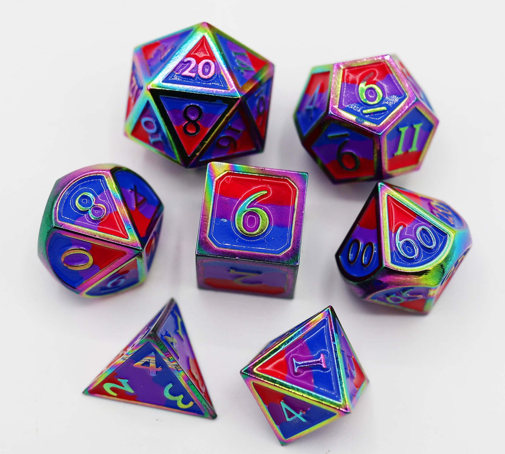 Bisexual Pride Flag - Metal RPG Dice Set Metal Dice Foam Brain Games