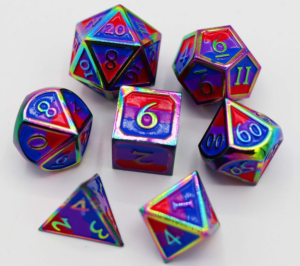 Bisexual Pride Flag - Metal RPG Dice Set Metal Dice Foam Brain Games