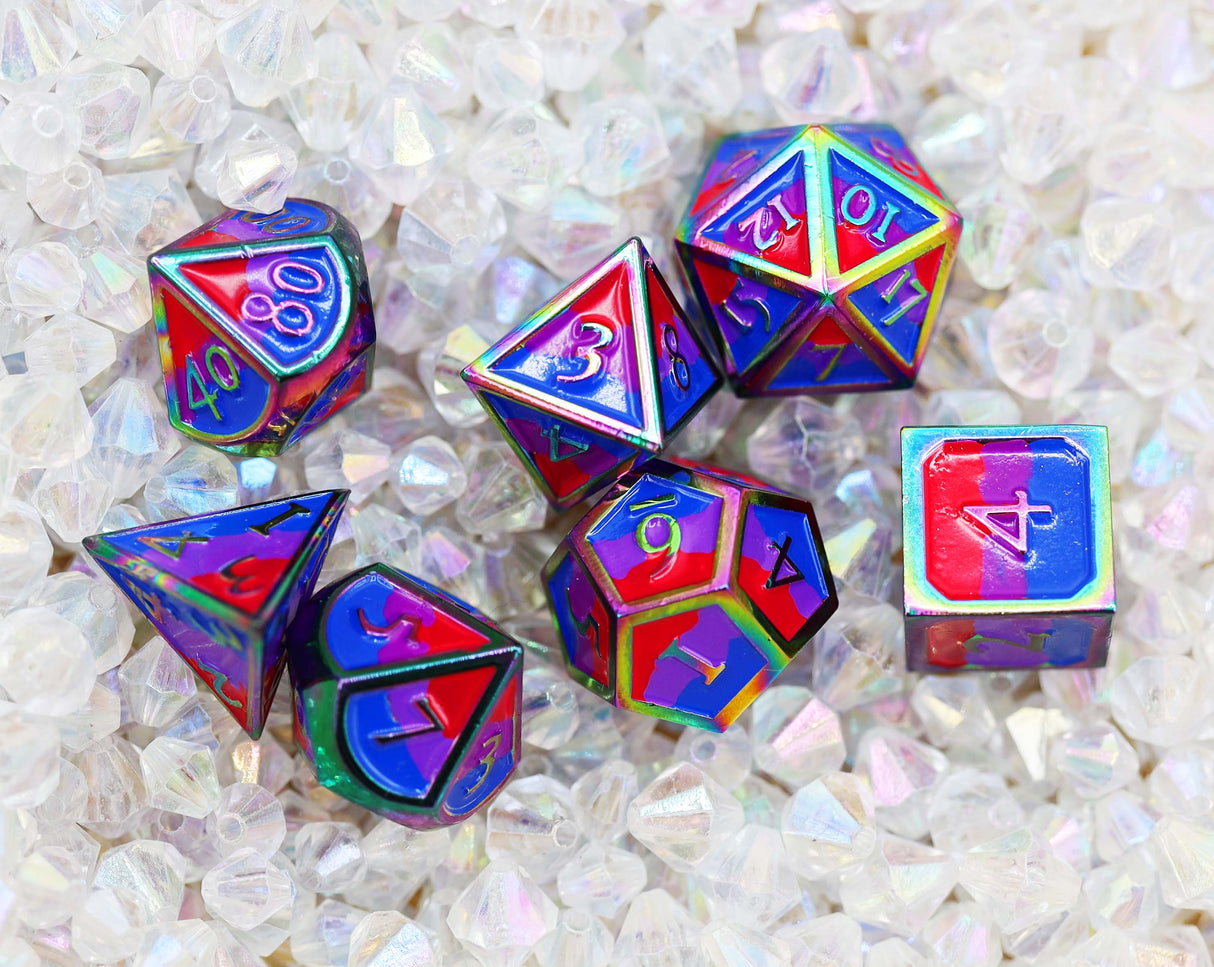 Bisexual Pride Flag - Metal RPG Dice Set Metal Dice Foam Brain Games