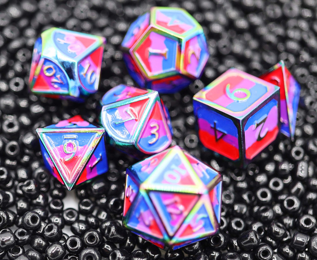 Bisexual Pride Flag - Metal RPG Dice Set Metal Dice Foam Brain Games