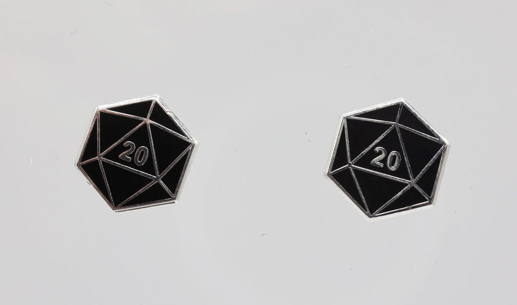 D20 Stud Earrings: Black Jewelry Foam Brain Games