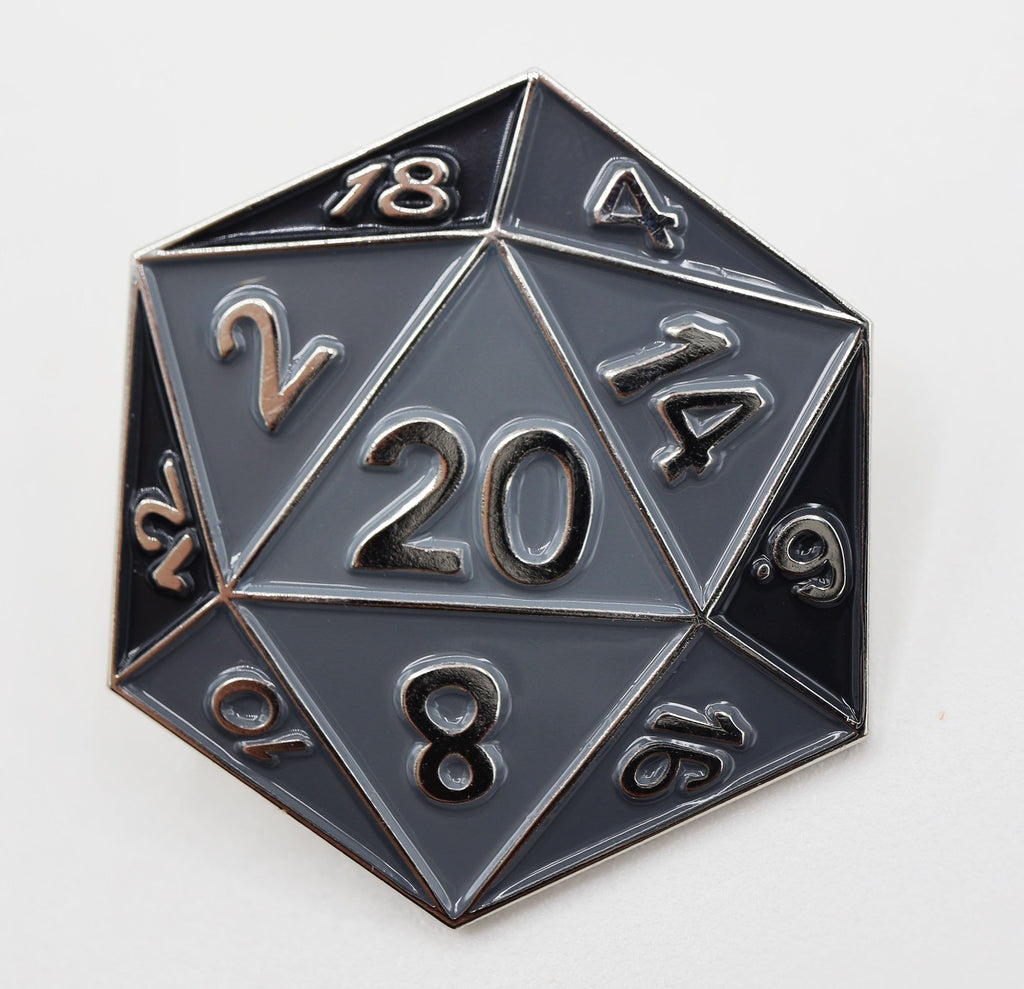 D20 Pin: Black Enamel Pin Foam Brain Games