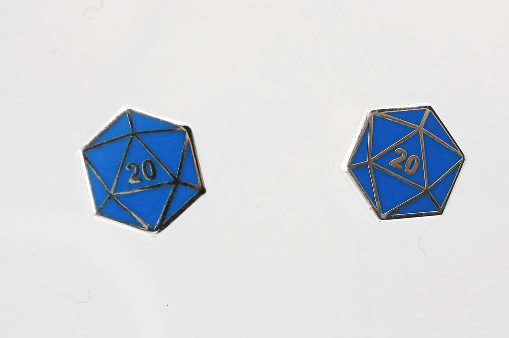 D20 Stud Earrings: Blue Jewelry Foam Brain Games