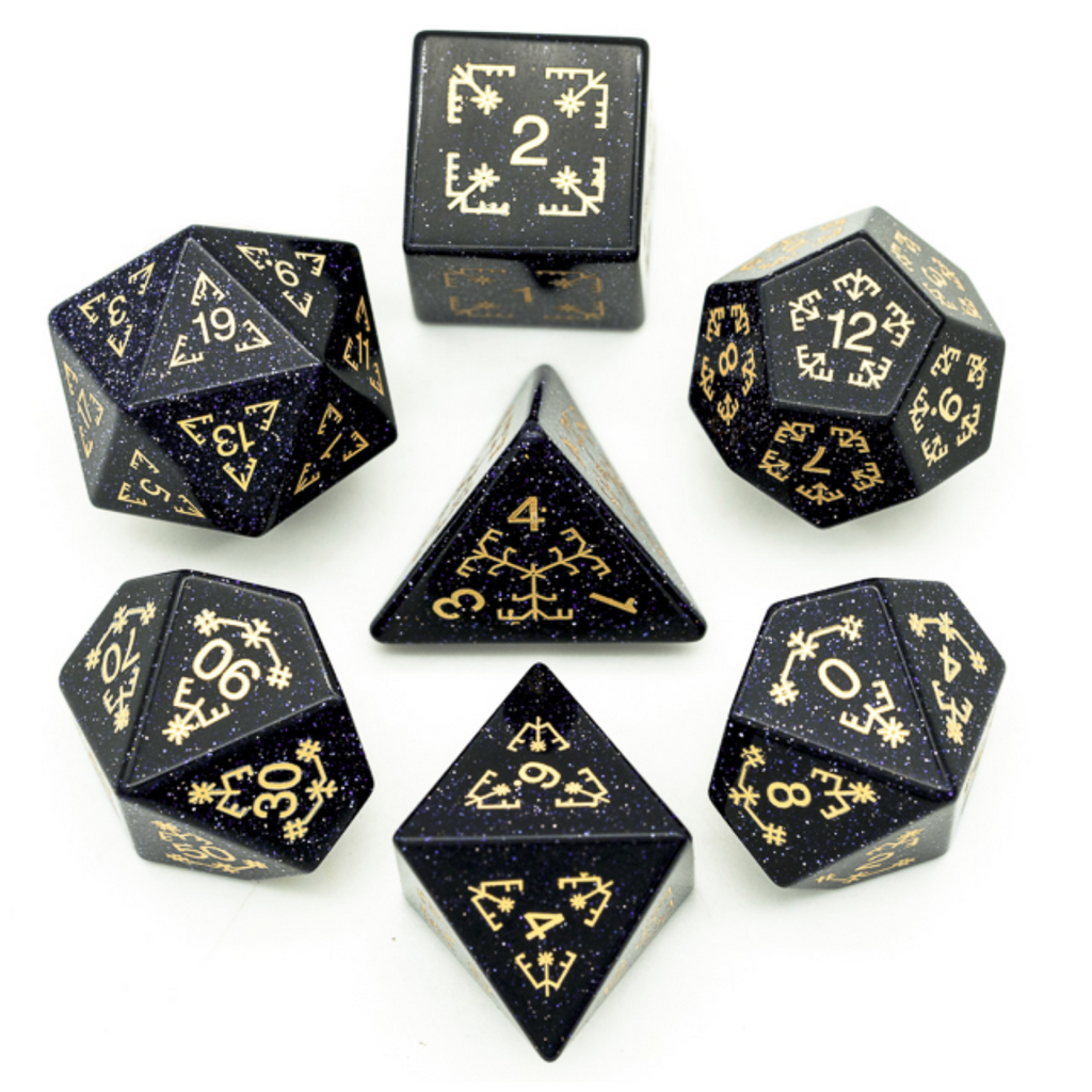 Blue Sandstone and Flourish - Gemstone Engraved with Gold Stone Dice Foam Brain Games