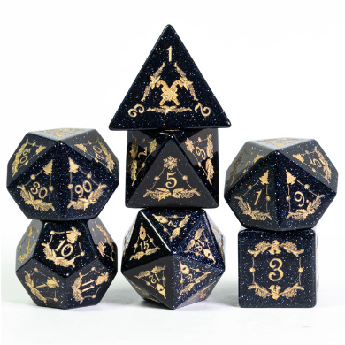 Embellished Blue Sandstone - Gemstone Engraved with Gold Stone Dice Foam Brain Games