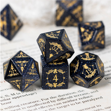 Embellished Blue Sandstone - Gemstone Engraved with Gold Stone Dice Foam Brain Games