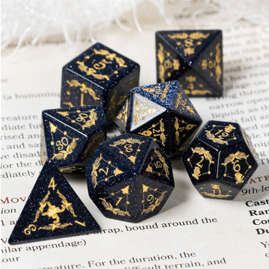 Embellished Blue Sandstone - Gemstone Engraved with Gold Stone Dice Foam Brain Games