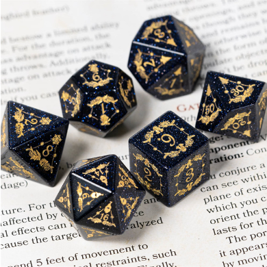 Embellished Blue Sandstone - Gemstone Engraved with Gold Stone Dice Foam Brain Games