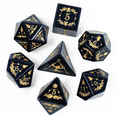 Embellished Blue Sandstone - Gemstone Engraved with Gold Stone Dice Foam Brain Games