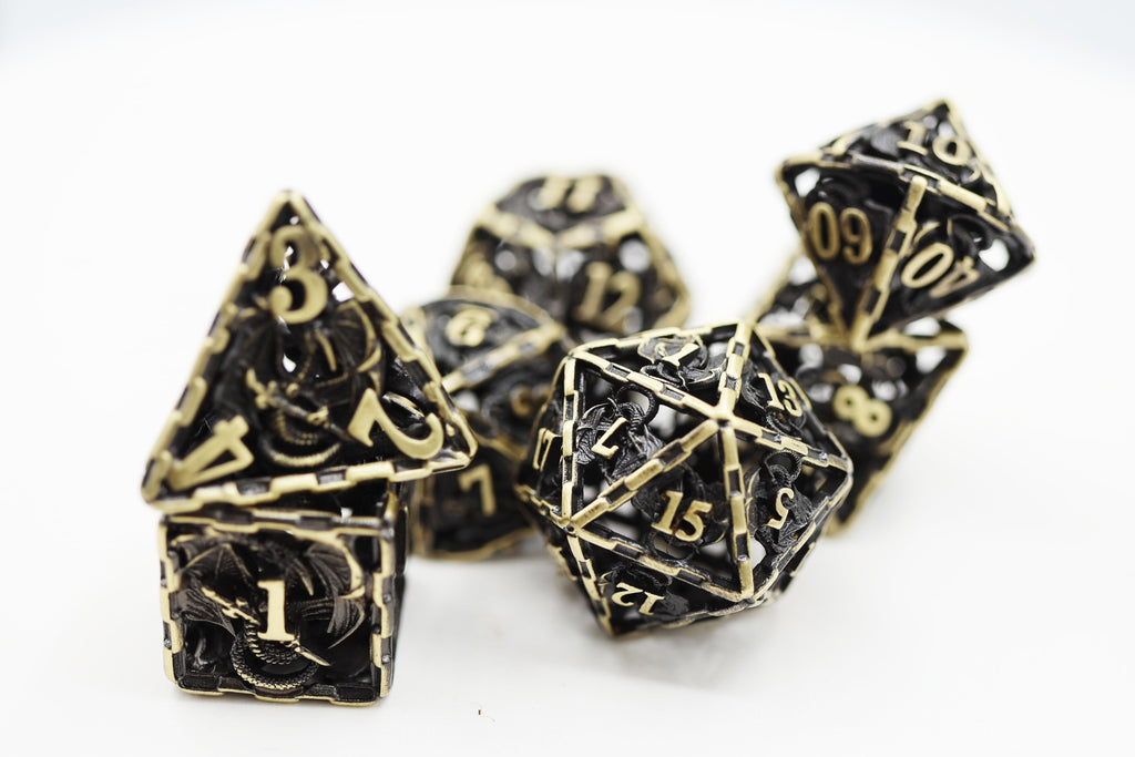 Chained Dragon: Bronze - Hollow Metal RPG Dice Set Metal Dice Foam Brain Games