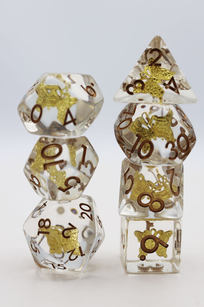 Gilded Butterfly RPG Dice Set Plastic Dice Foam Brain Games