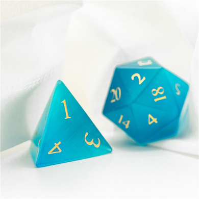 Cat's Eye Blue - Gemstone Engraved with Gold Stone Dice Foam Brain Games