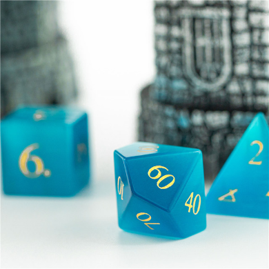 Cat's Eye Blue - Gemstone Engraved with Gold Stone Dice Foam Brain Games