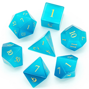 Cat's Eye Blue - Gemstone Engraved with Gold Stone Dice Foam Brain Games