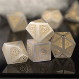 Cat's Eye White with Runes - Gemstone Engraved with Gold Stone Dice Foam Brain Games