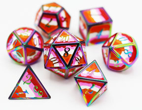 Lesbian Pride Flag - Metal RPG Dice Set Metal Dice Foam Brain Games