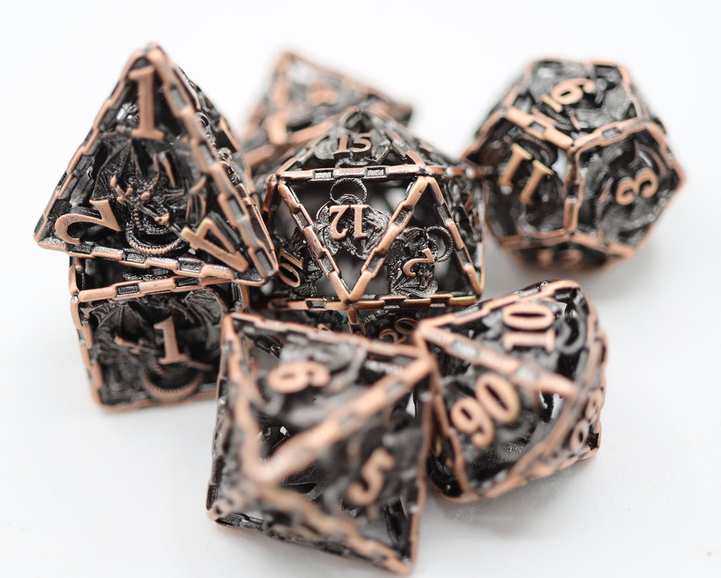 Chained Dragon: Copper - Hollow Metal RPG Dice Set Metal Dice Foam Brain Games