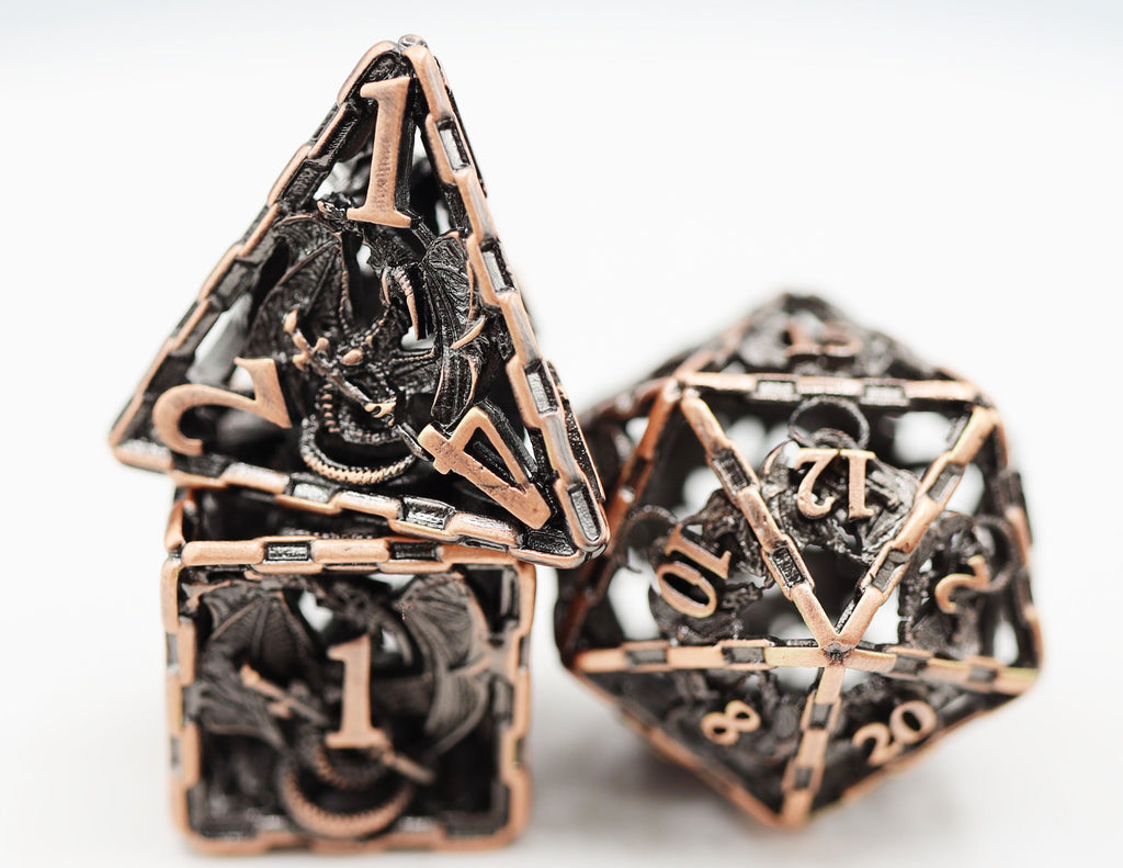 Chained Dragon: Copper - Hollow Metal RPG Dice Set Metal Dice Foam Brain Games