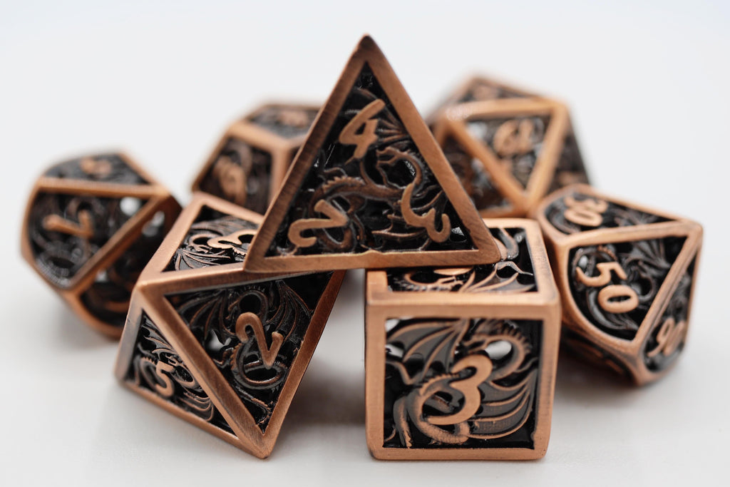 Dragon Essence: Copper - Hollow Metal RPG Dice Set Metal Dice Foam Brain Games