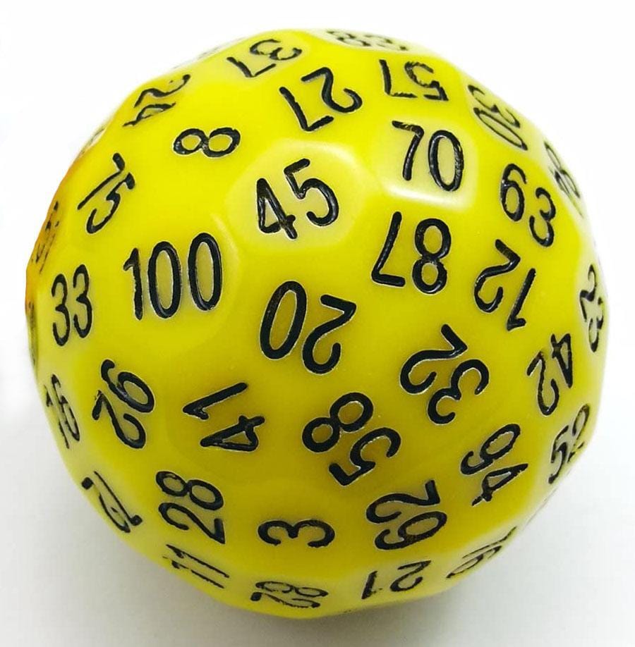 45mm D100 - Yellow Plastic Dice Foam Brain Games