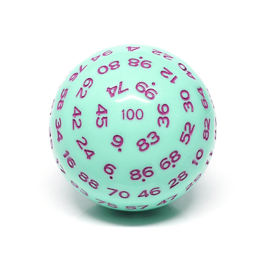 45mm D100 -  Mint Rose Plastic Dice Foam Brain Games