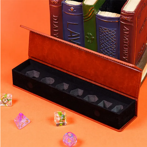 Magnetic Dice Vault - Brown Leatherette Dice Box Foam Brain Games