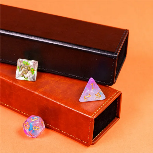 Magnetic Dice Vault - Brown Leatherette Dice Box Foam Brain Games