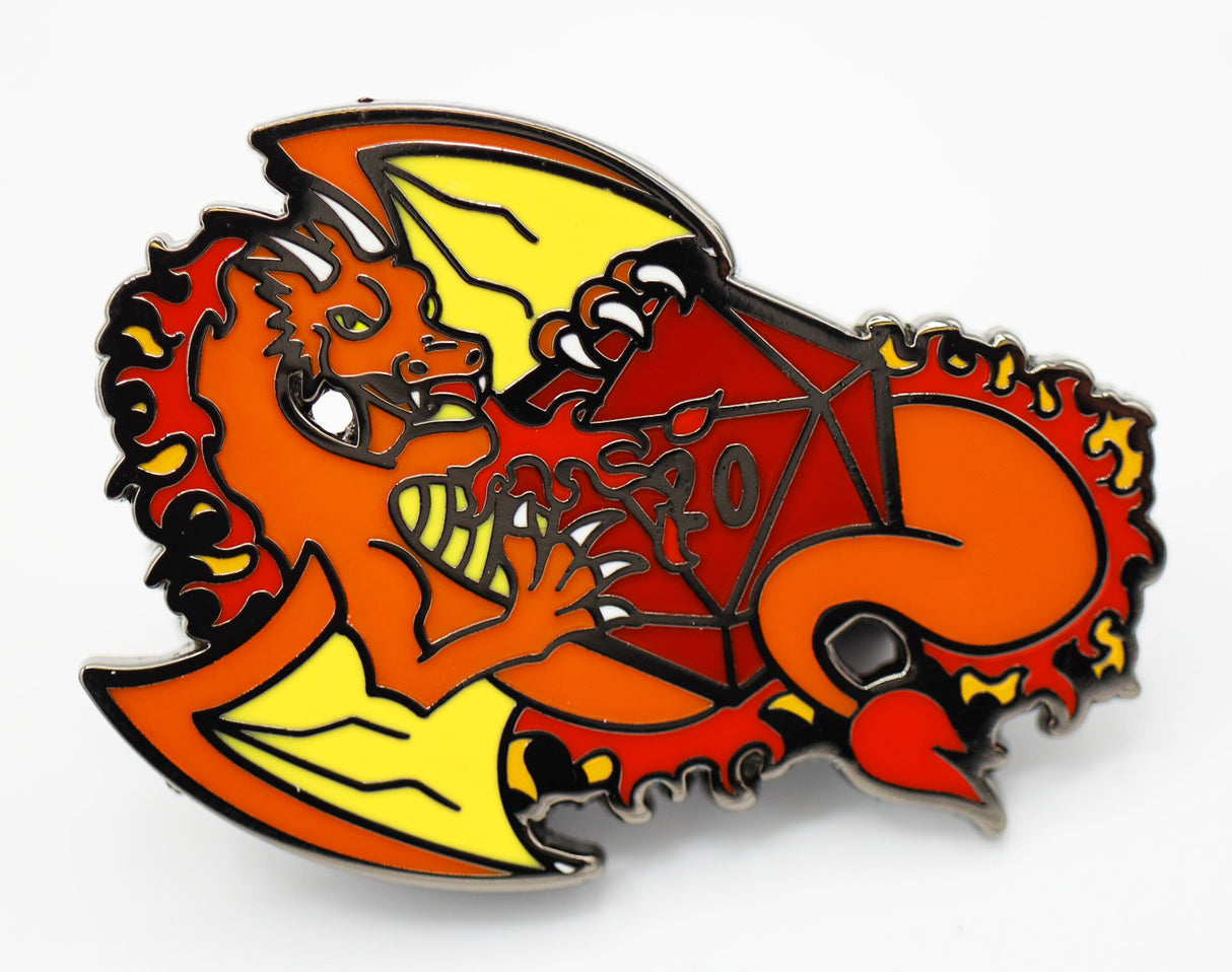 Dice Dragon Pin - Fire Enamel Pin Foam Brain Games